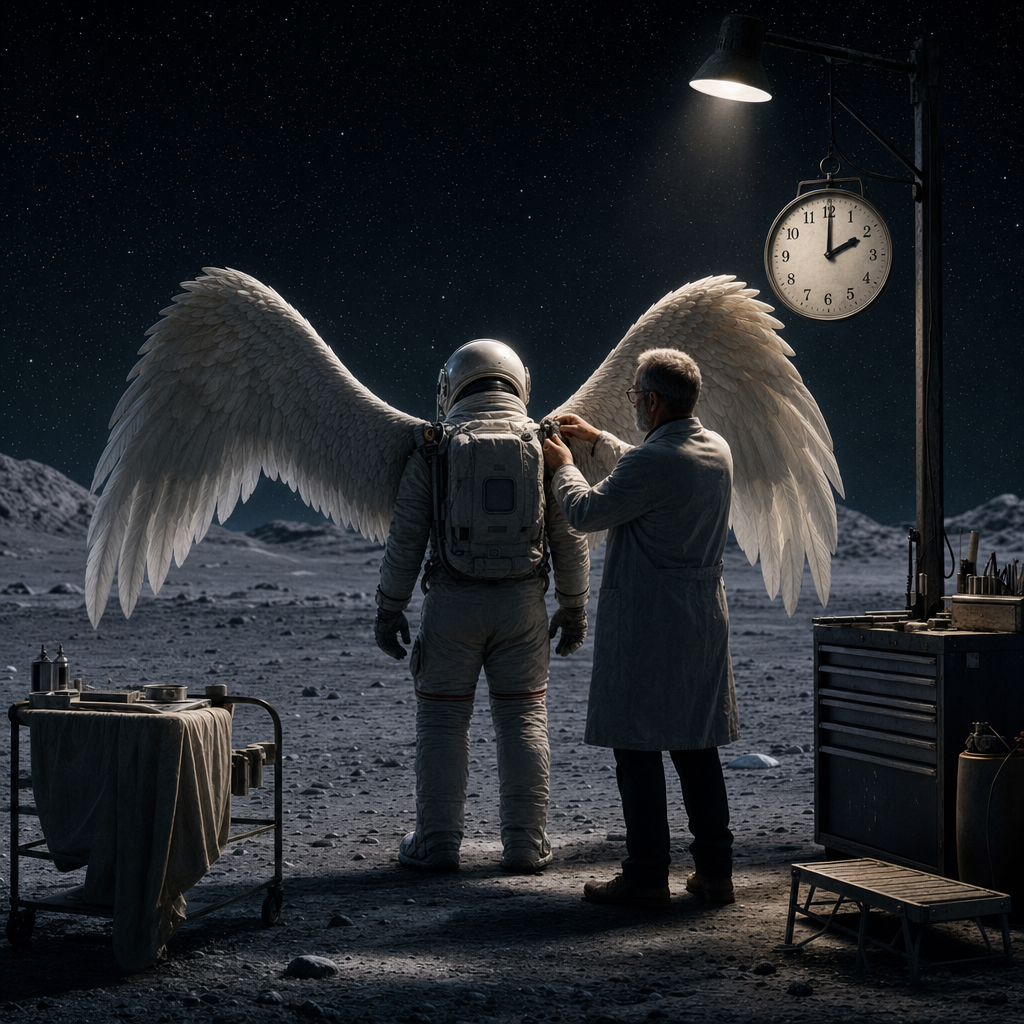 A cinematic astronaut with wings, generated by 3Stone